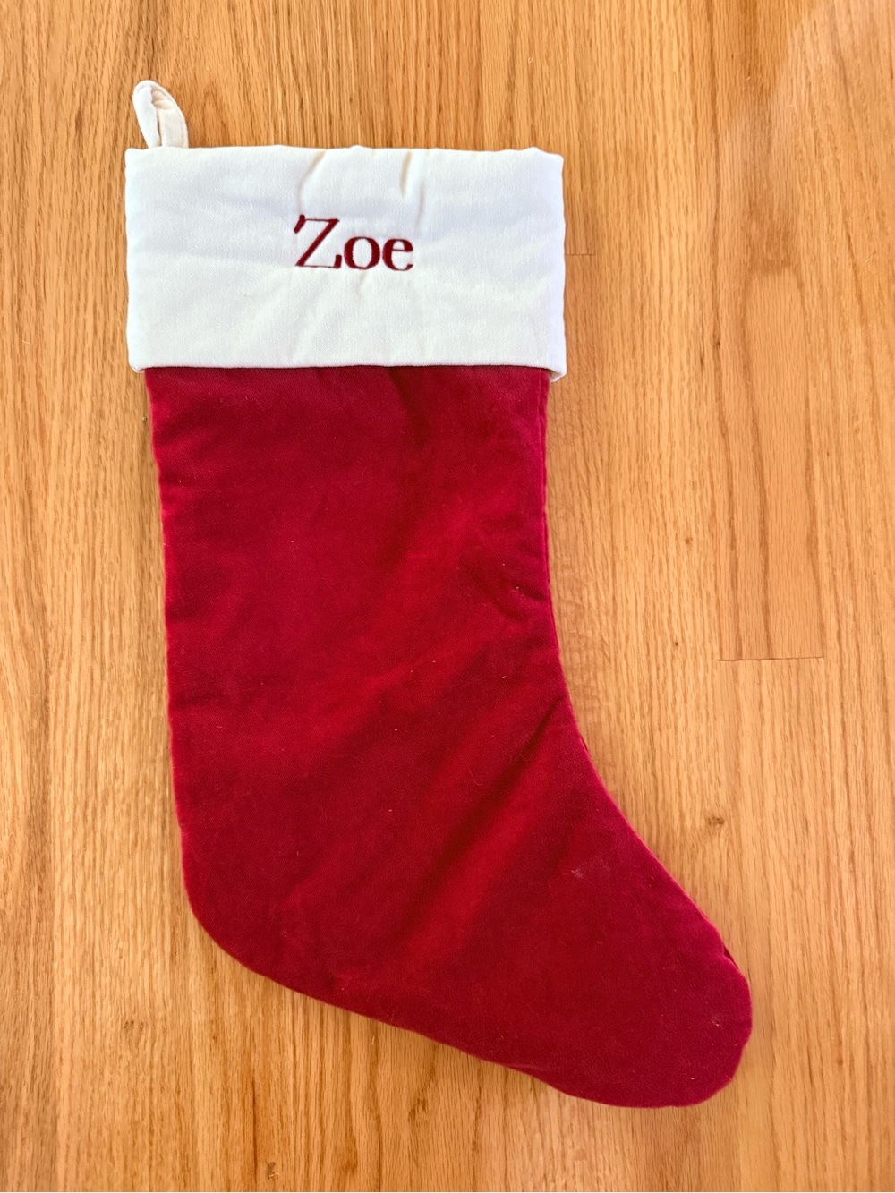 Pottery Barn Personalized Zoe Velvet Christmas Stocking with White Cuff